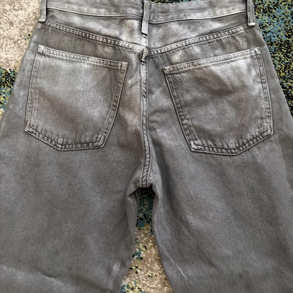 ZARA Metallic High-Waisted Straight Leg Jeans - FREE SHIPPING! - Picture 4 of 5
